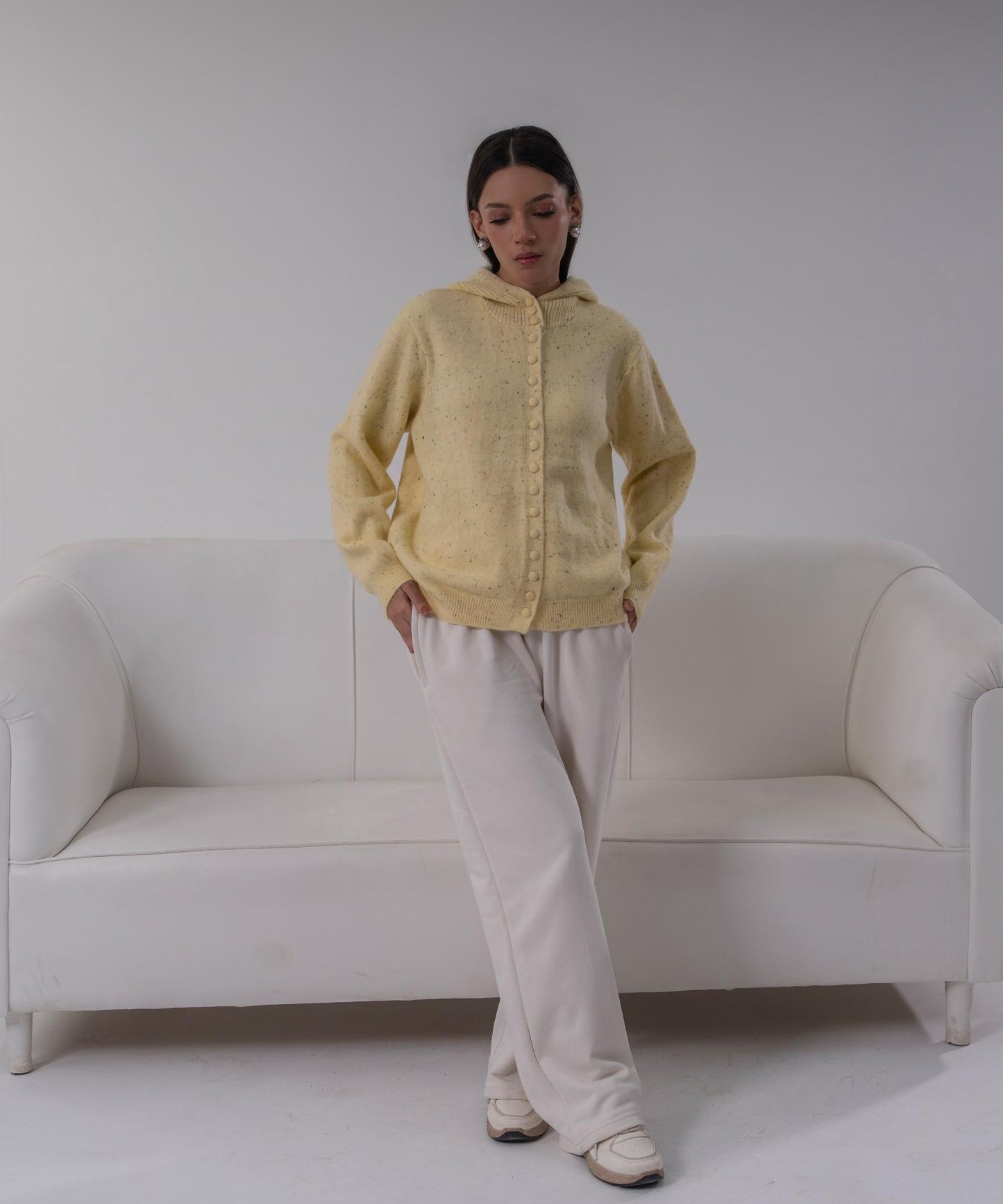 Soft Butter Flecked Hooded Cardigan