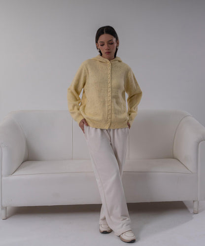 Soft Butter Flecked Hooded Cardigan