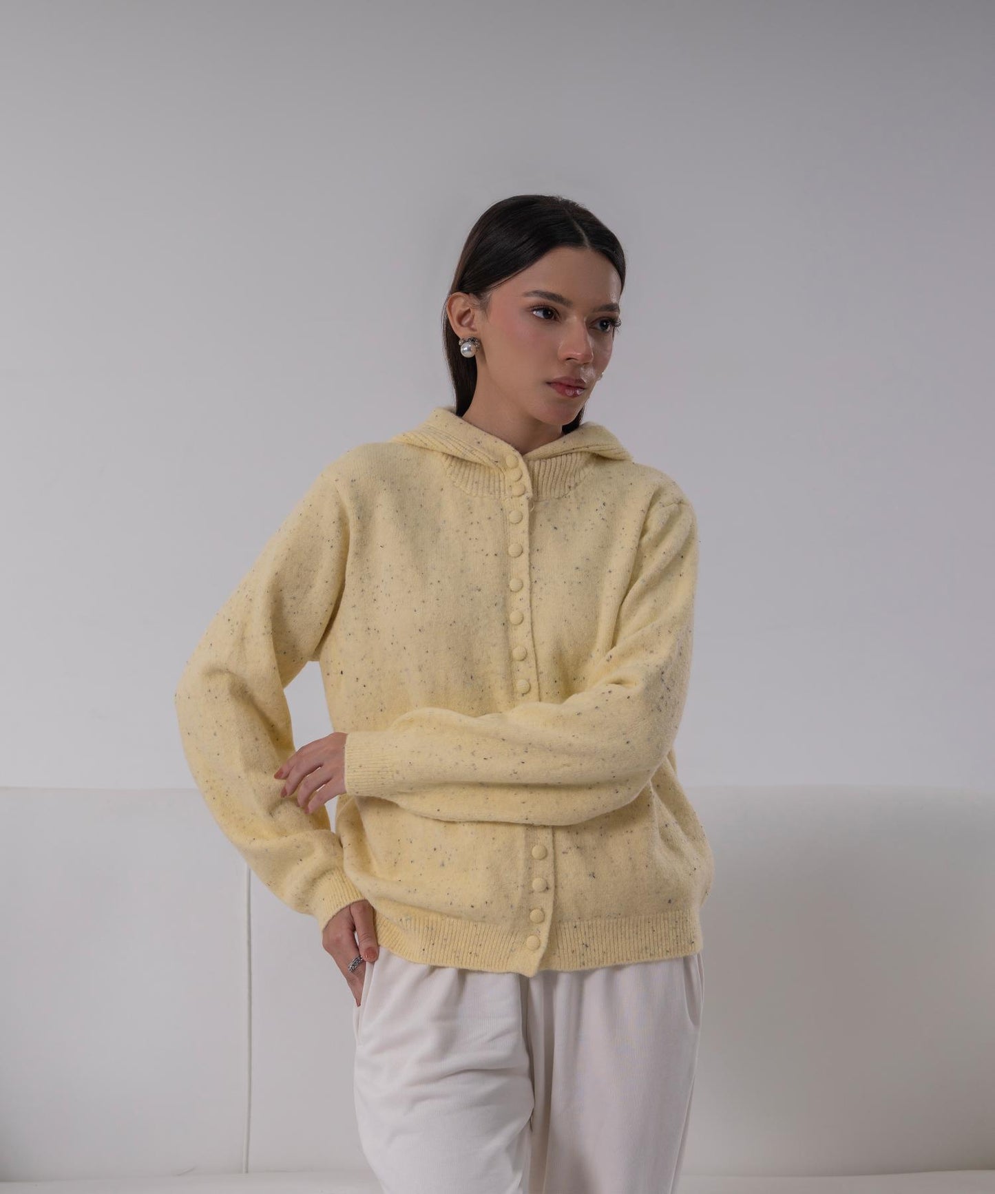 Soft Butter Flecked Hooded Cardigan