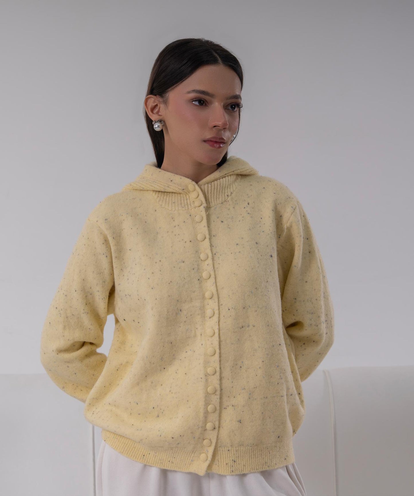 Soft Butter Flecked Hooded Cardigan