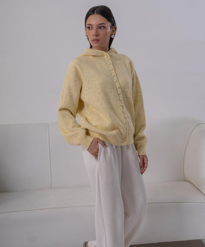 Soft Butter Flecked Hooded Cardigan