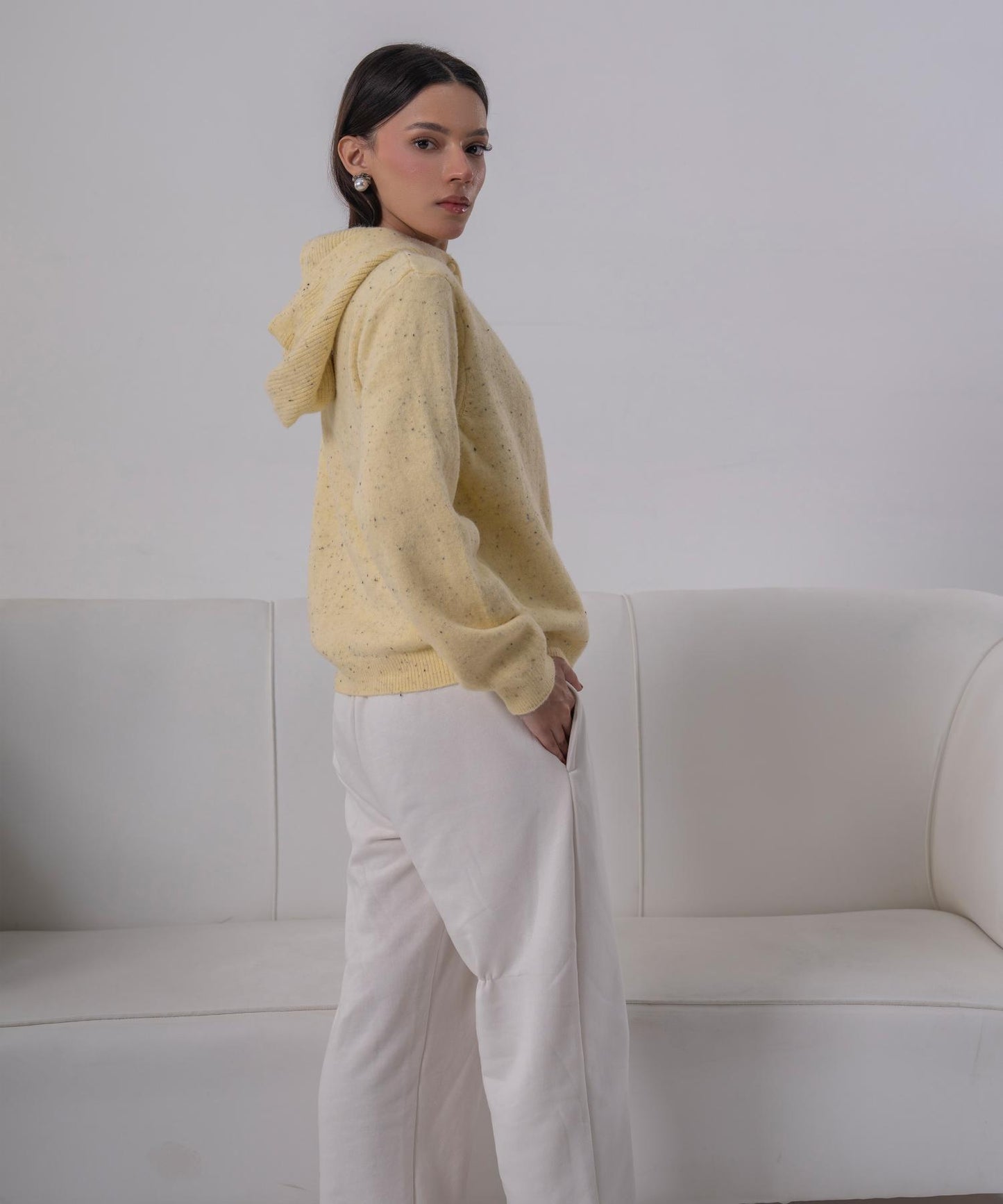 Soft Butter Flecked Hooded Cardigan