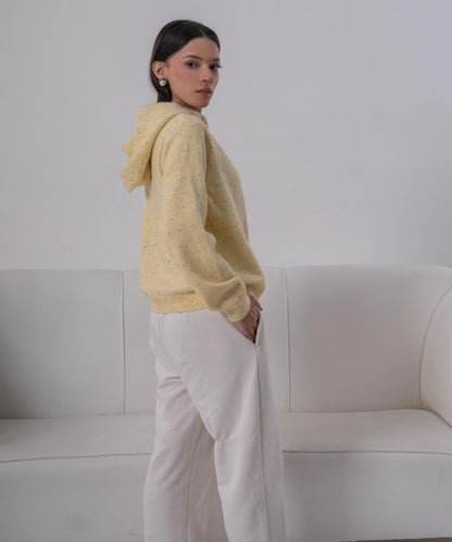 Soft Butter Flecked Hooded Cardigan