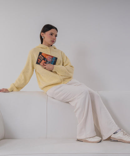 Soft Butter Flecked Hooded Cardigan