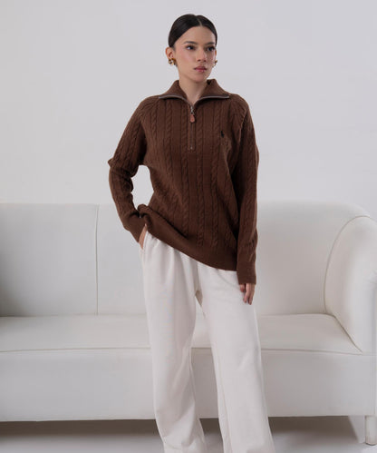 Cable-Knit Half-Zip Sweater