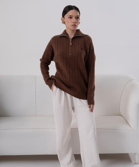 Cable-Knit Half-Zip Sweater
