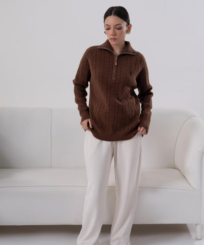 Cable-Knit Half-Zip Sweater