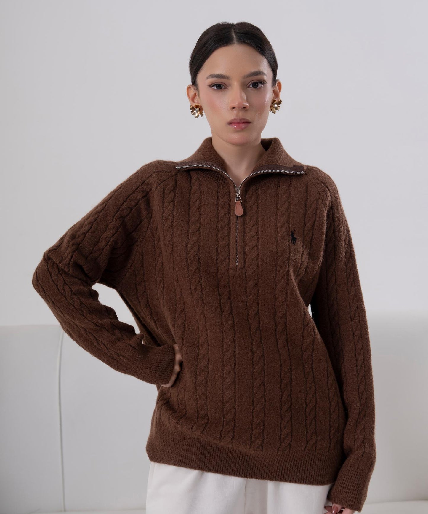 Cable-Knit Half-Zip Sweater