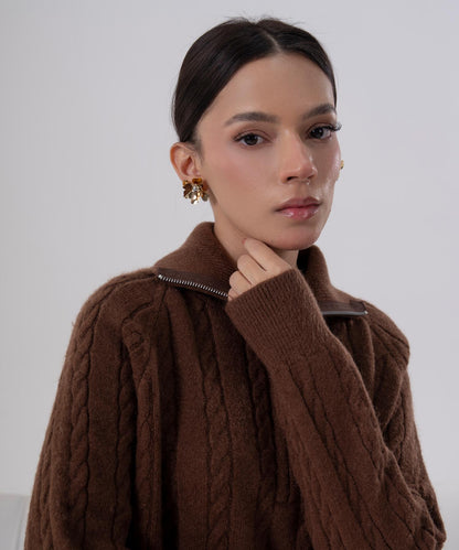 Cable-Knit Half-Zip Sweater