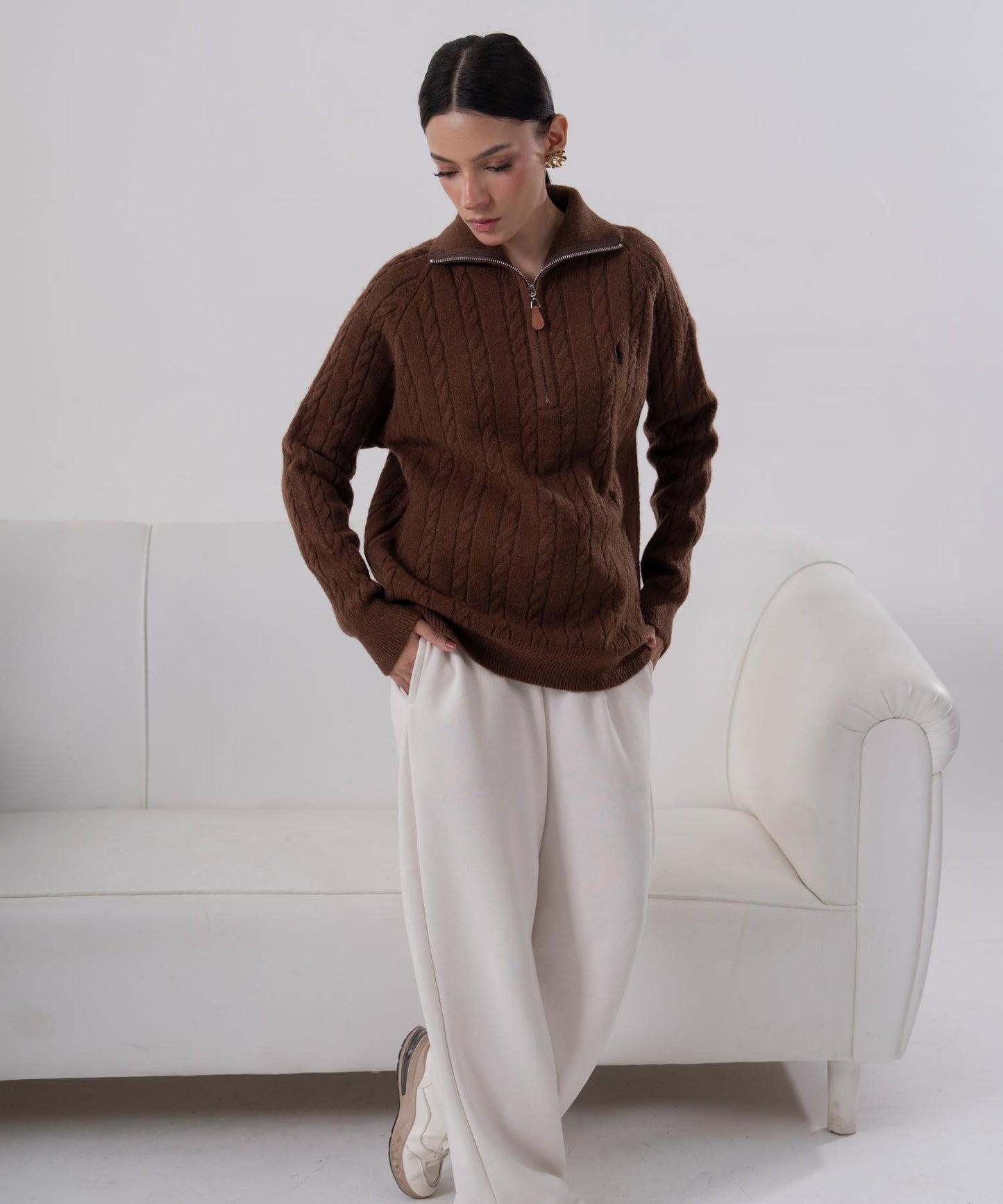 Cable-Knit Half-Zip Sweater