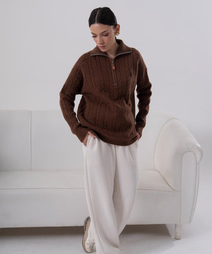 Cable-Knit Half-Zip Sweater
