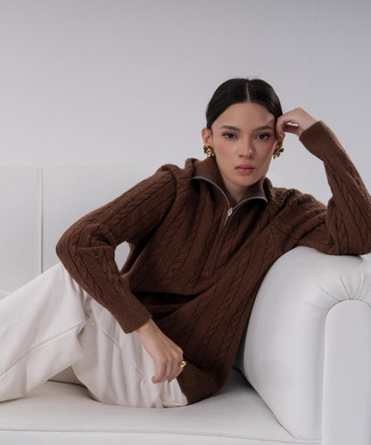 Cable-Knit Half-Zip Sweater