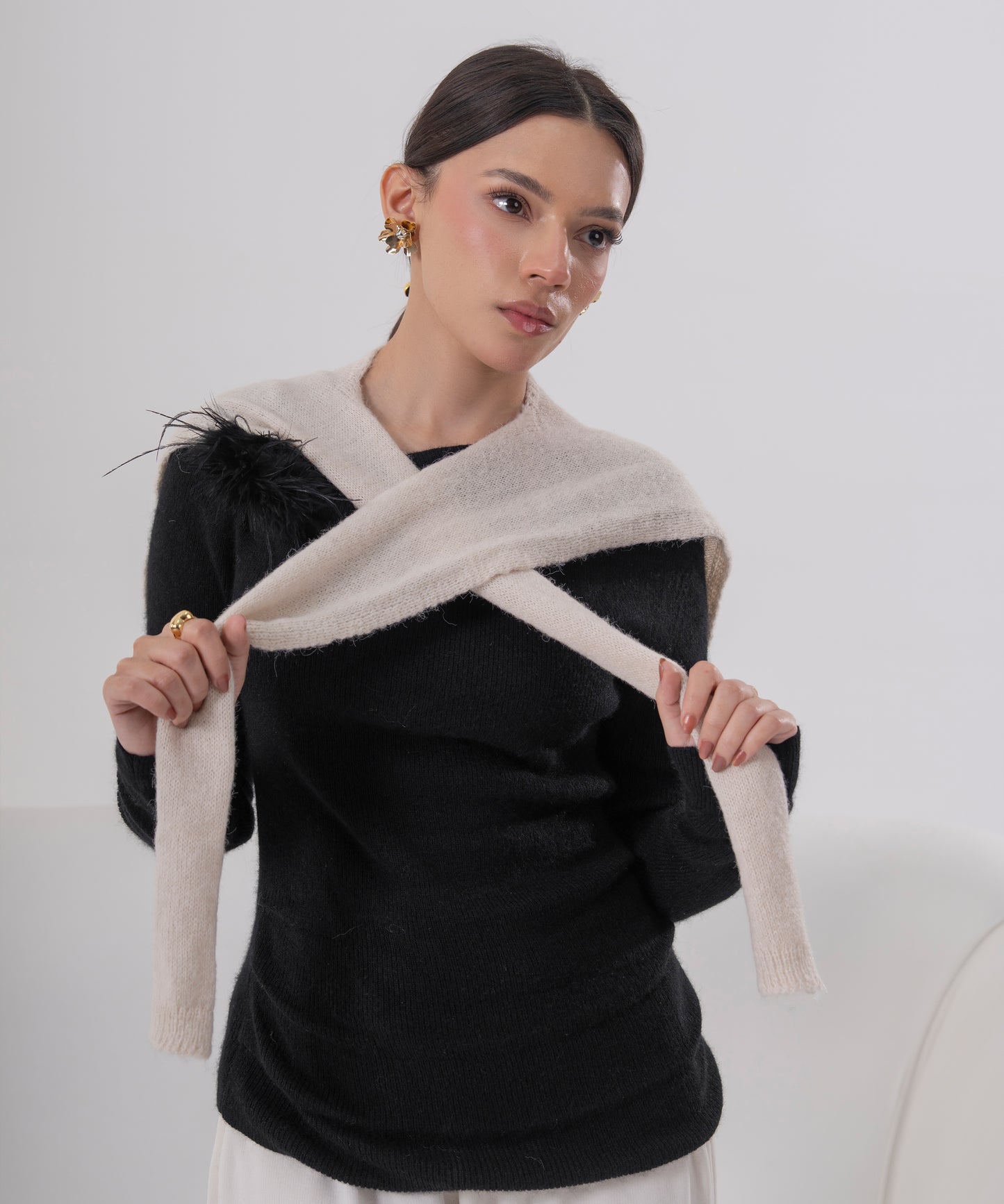 Black One-Off Shoulder Knit top