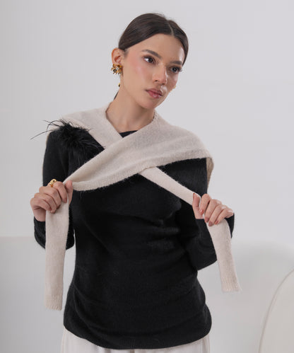 Black One-Off Shoulder Knit top