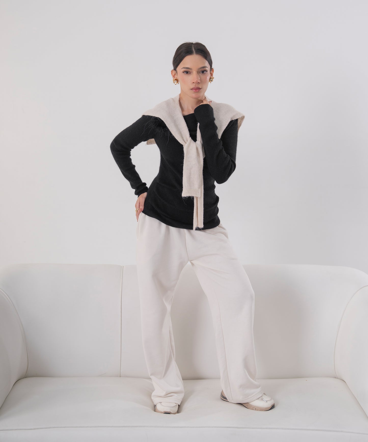 Black One-Off Shoulder Knit top