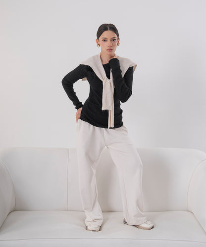 Black One-Off Shoulder Knit top