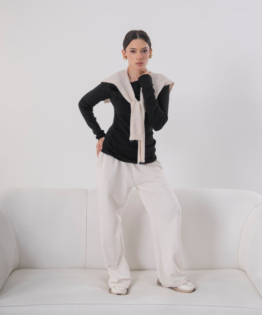 Black One-Off Shoulder Knit top