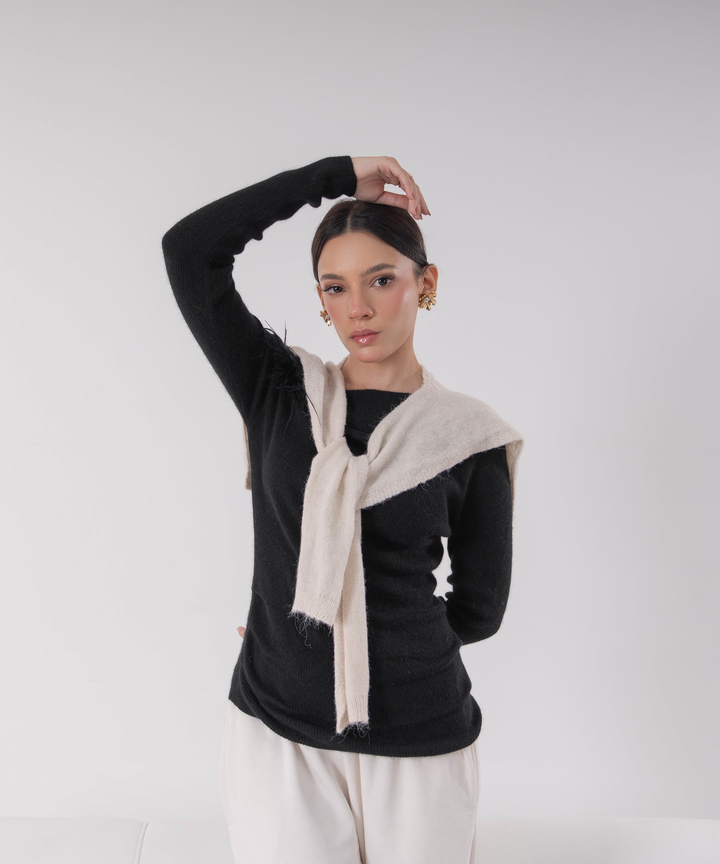 Black One-Off Shoulder Knit top