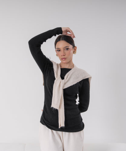 Black One-Off Shoulder Knit top