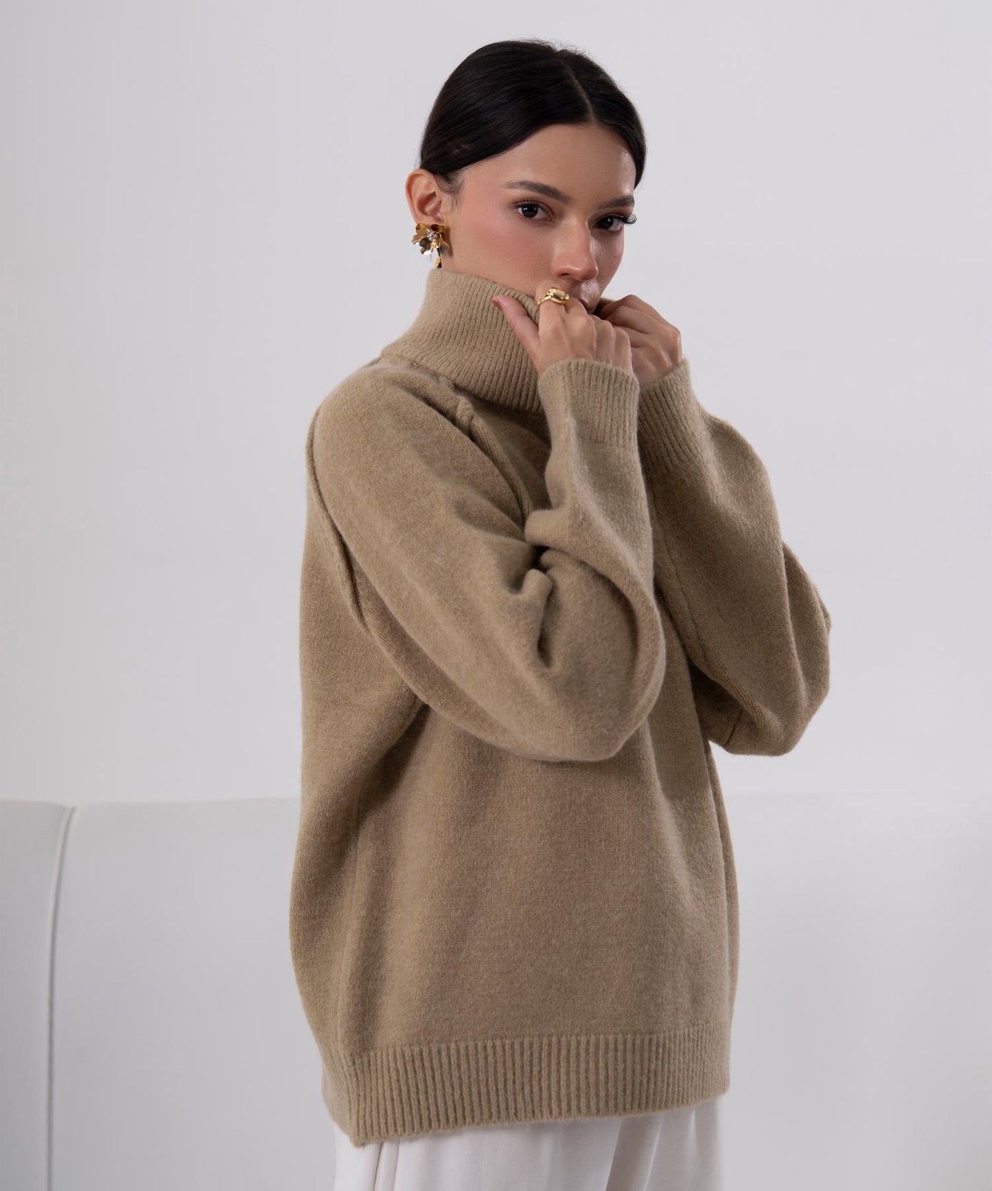Camel Half-Zip Knit Sweater