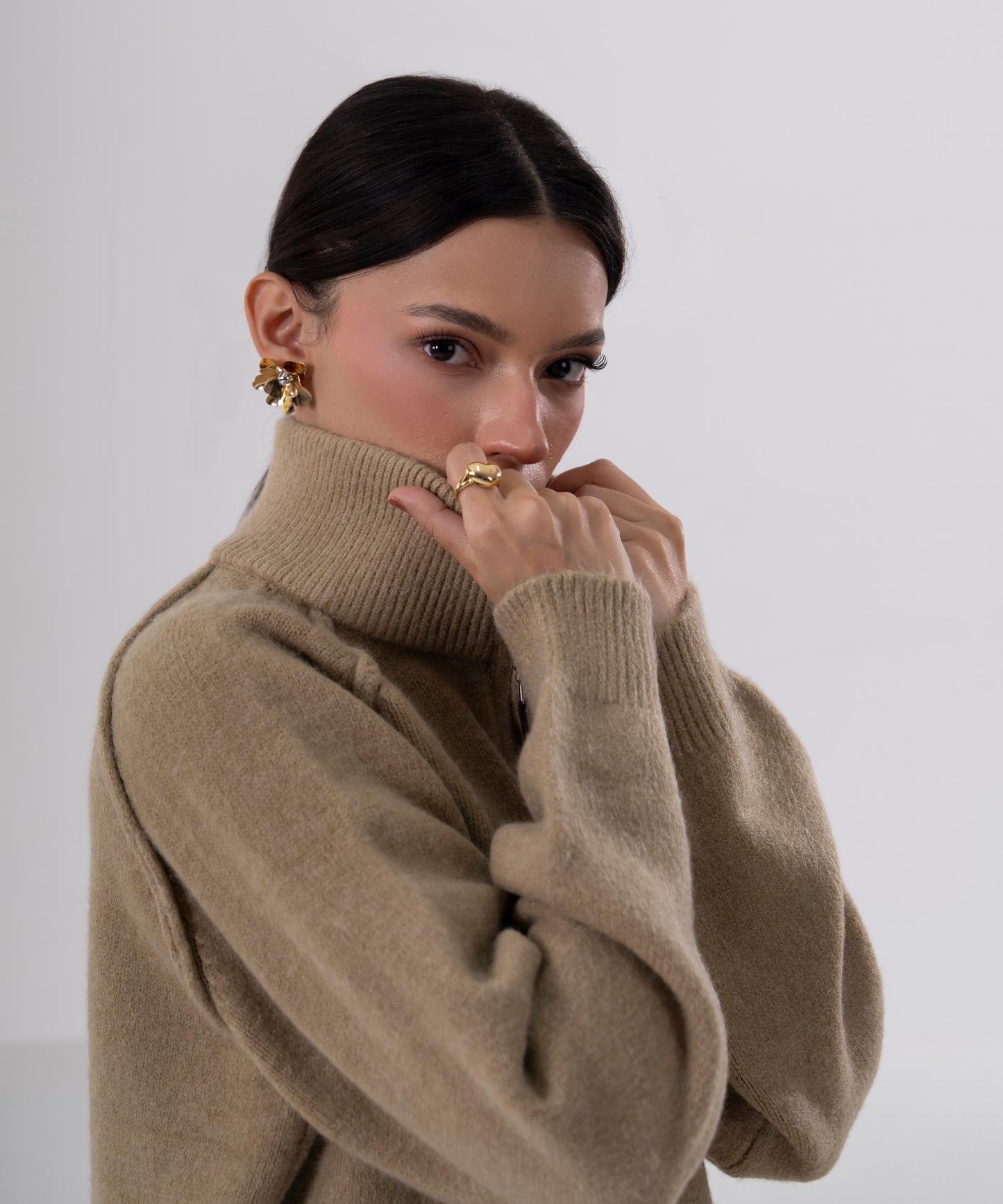 Camel Half-Zip Knit Sweater