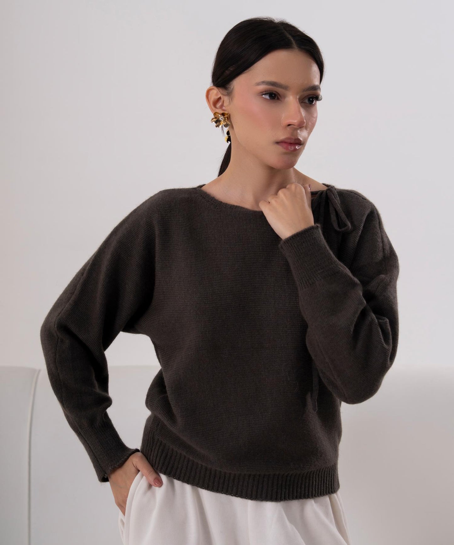 Wrap-Style Knit Sweater