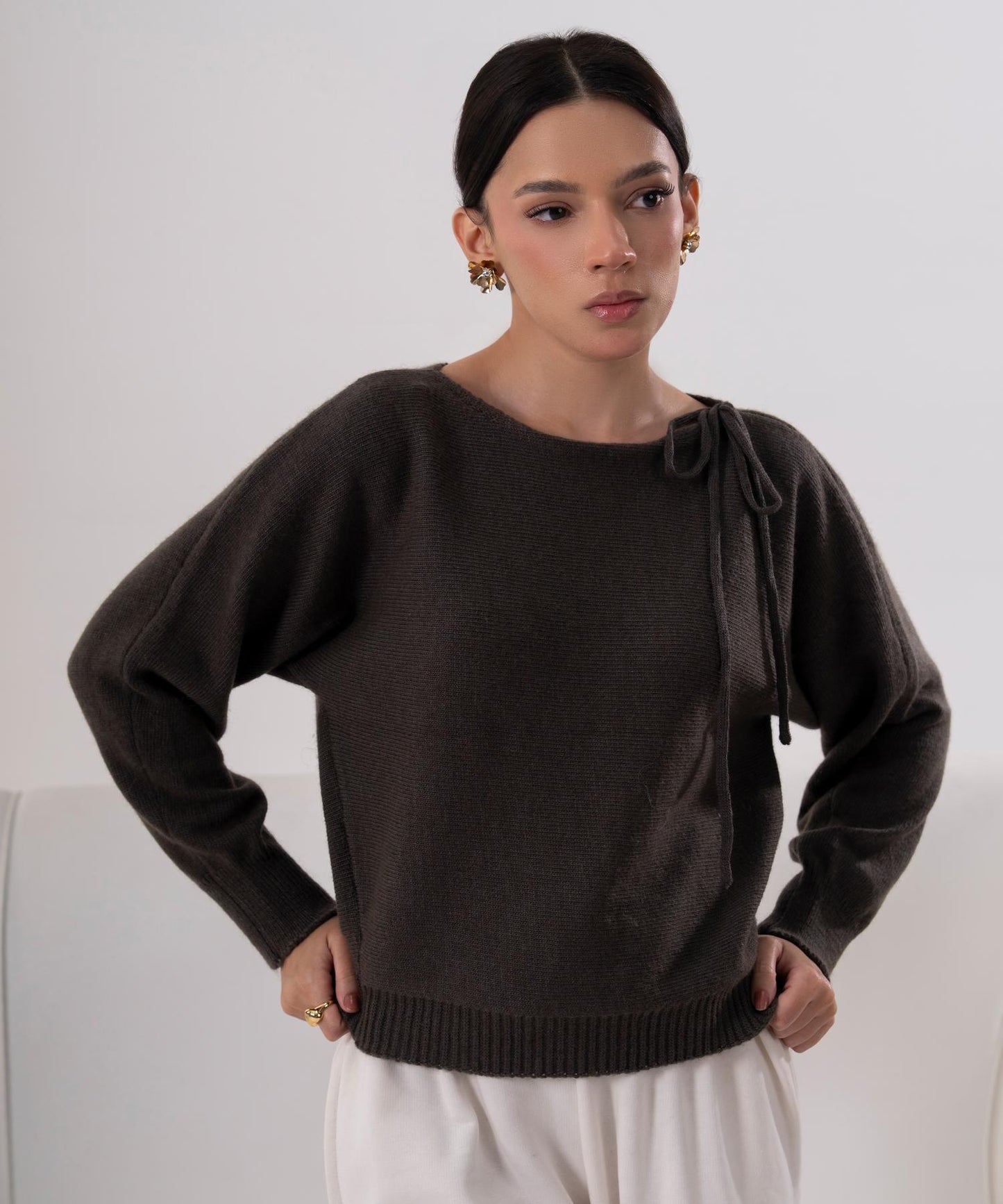 Wrap-Style Knit Sweater
