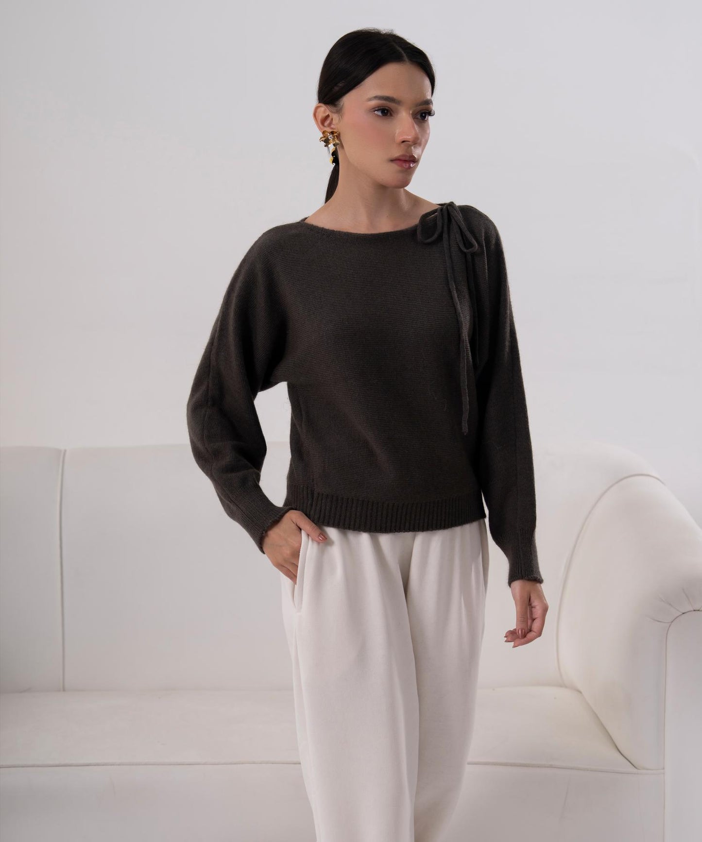 Wrap-Style Knit Sweater