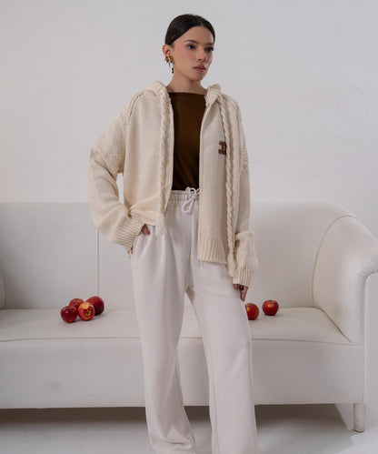 Cable Knit Hooded Cardigan