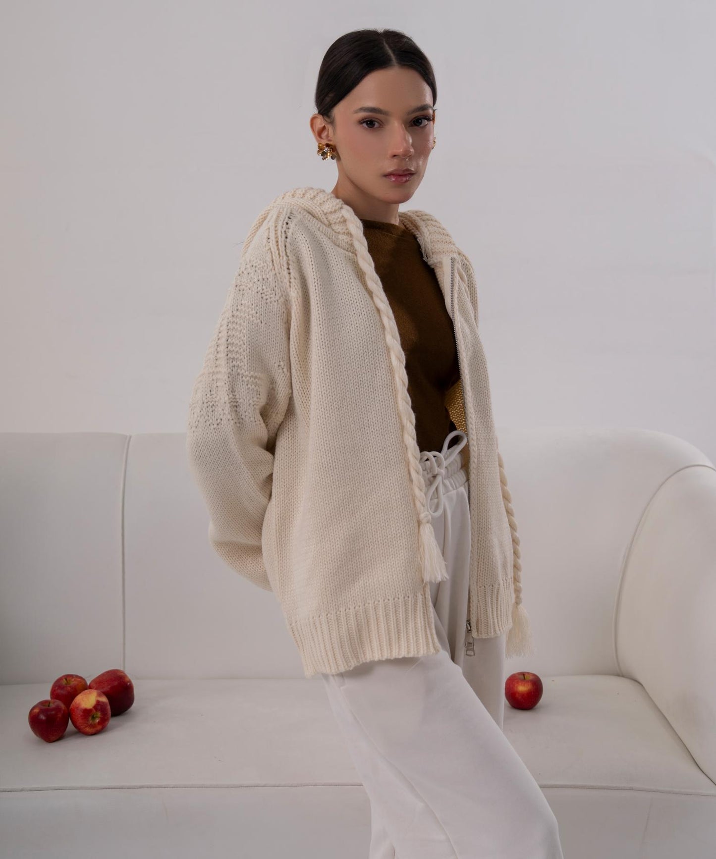 Cable Knit Hooded Cardigan