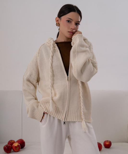 Cable Knit Hooded Cardigan