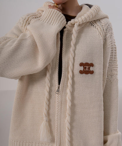 Cable Knit Hooded Cardigan