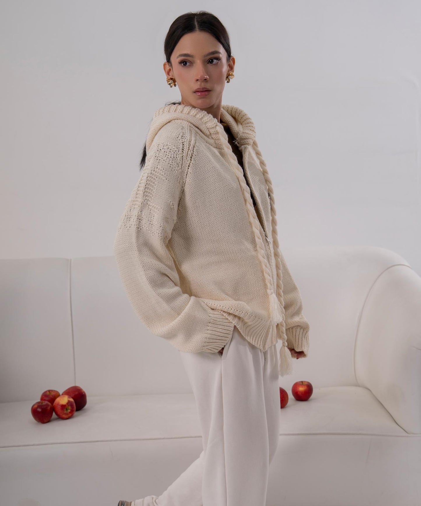 Cable Knit Hooded Cardigan