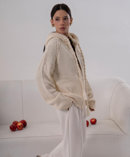 Cable Knit Hooded Cardigan