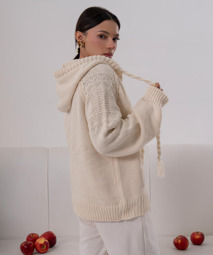Cable Knit Hooded Cardigan