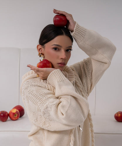 Cable Knit Hooded Cardigan