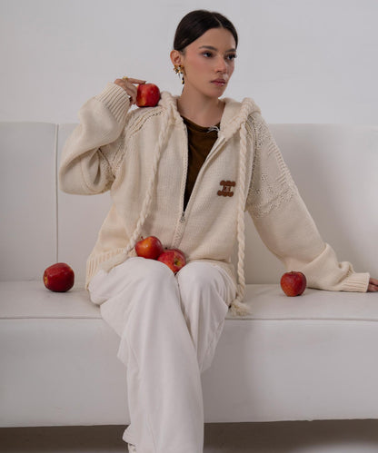 Cable Knit Hooded Cardigan