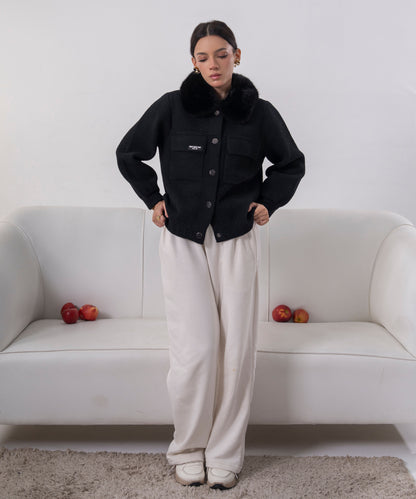 Midnight Faux Fur Collar Wool Coat