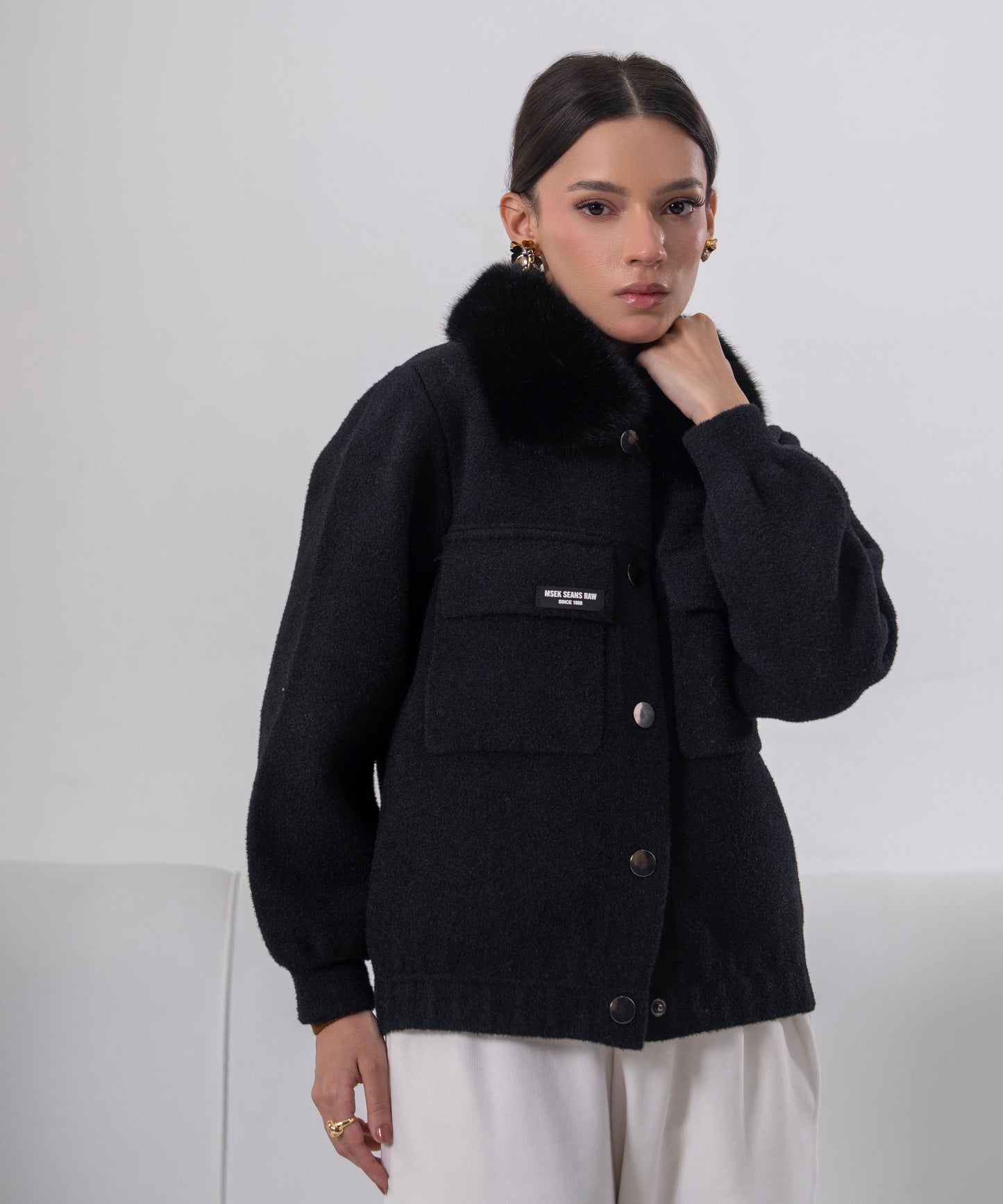 Midnight Faux Fur Collar Wool Coat