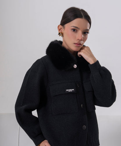 Midnight Faux Fur Collar Wool Coat