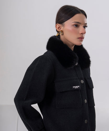 Midnight Faux Fur Collar Wool Coat