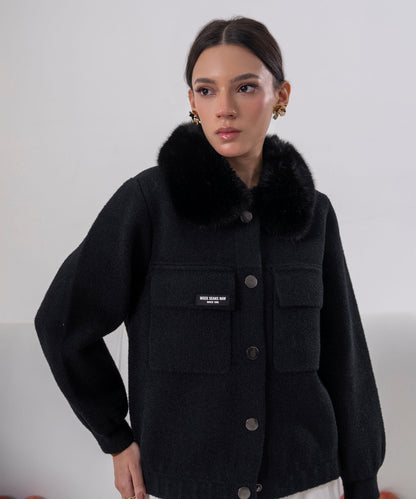 Midnight Faux Fur Collar Wool Coat