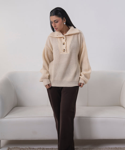 The Asymmetric Button-Neck Pullover