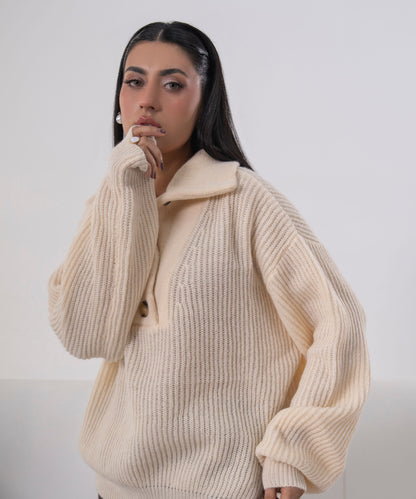 The Asymmetric Button-Neck Pullover