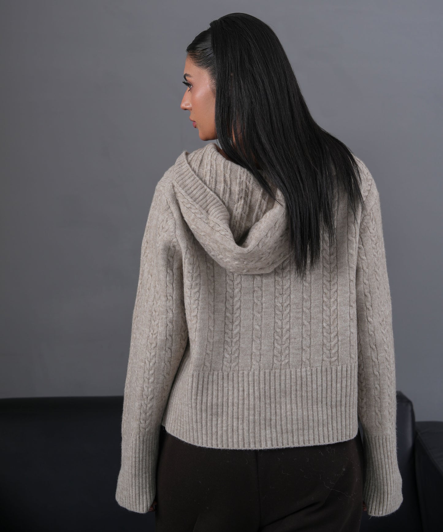 Cable Knit Zip-Up Hoodie Cardigan