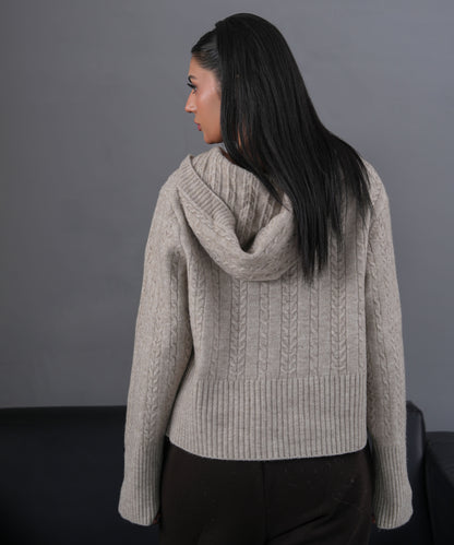 Cable Knit Zip-Up Hoodie Cardigan