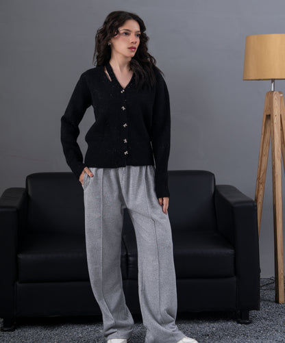 Black Embellished Knit Cardigan