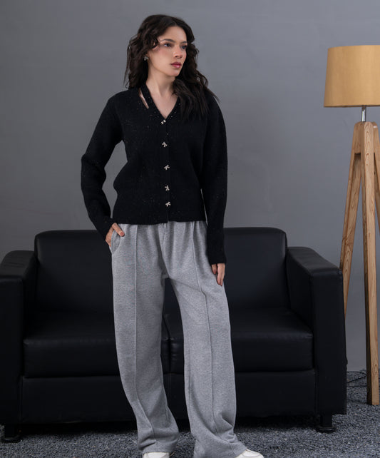 Black Embellished Knit Cardigan