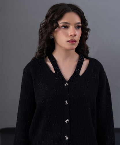 Black Embellished Knit Cardigan