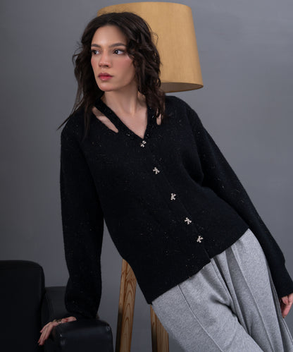Black Embellished Knit Cardigan
